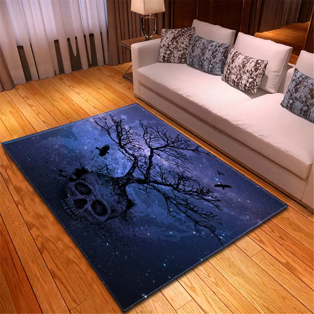 3D Skull Area Rugs Party Kid Room Play Pad Baby Crawling Flannel Game Mats 