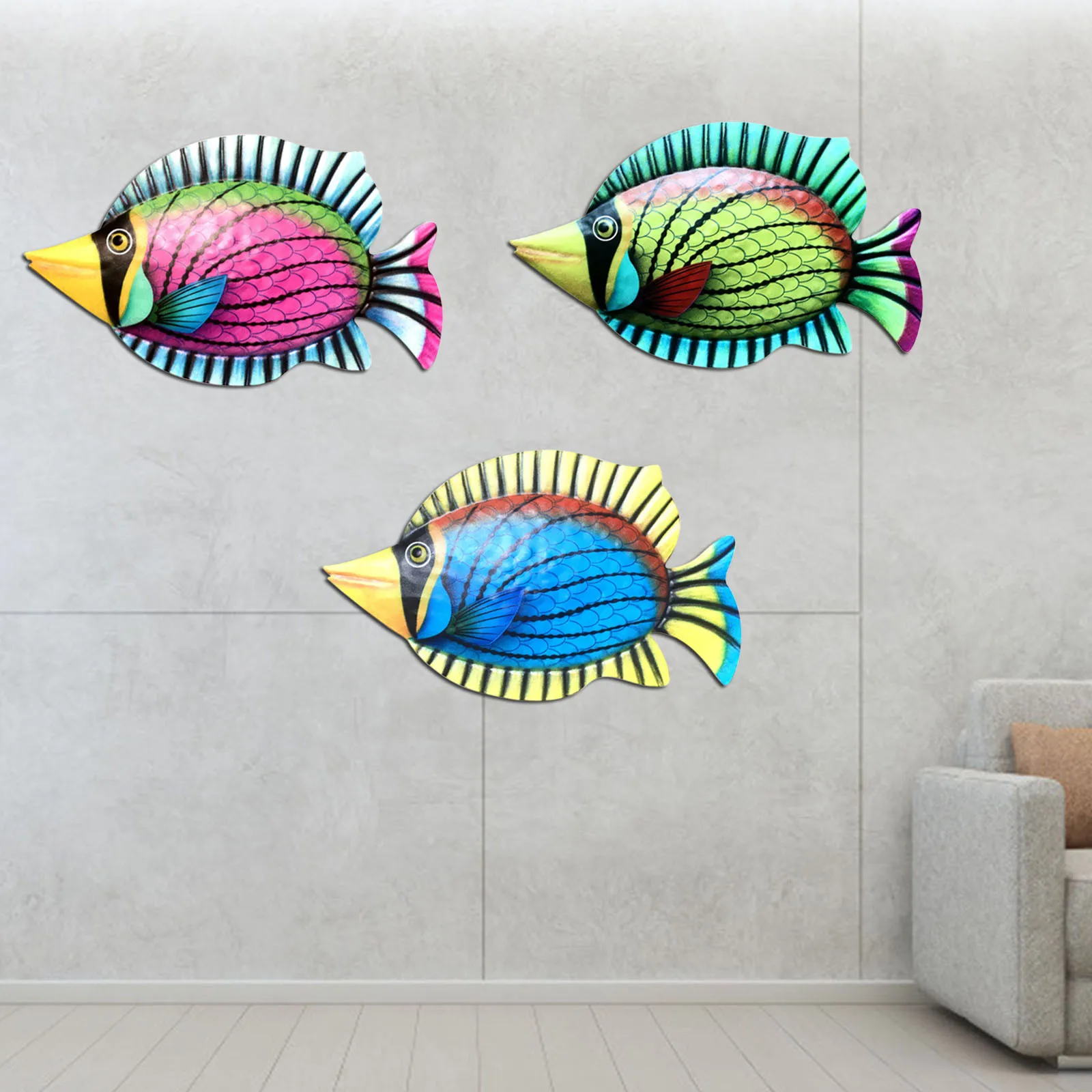 Iron Art Crafts Indoor Outdoor Metal Fish Easy Install Home Garden Wall Decor 