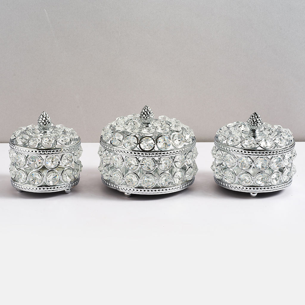 Silver Jewelry Box Storage Organizer Case  Earring Necklace Crystal Box