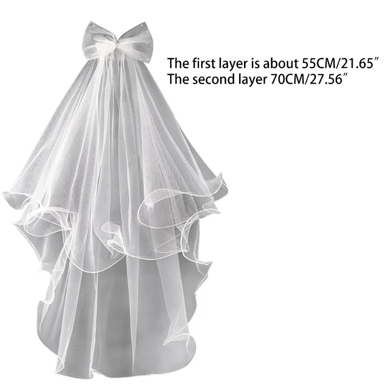 V04 GIRL WHITE 1ST HOLY COMMUNION HEAD DRESS 2 TIERS  VEIL FLOWER CLEAR COMB 