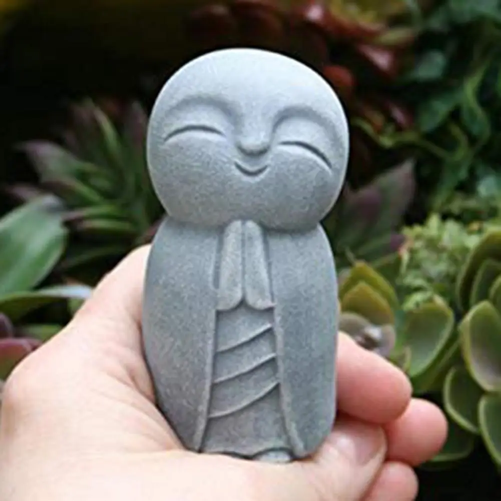 Statue Decorative Durable Resin Grey Little Jizo Buddha Sculpture 