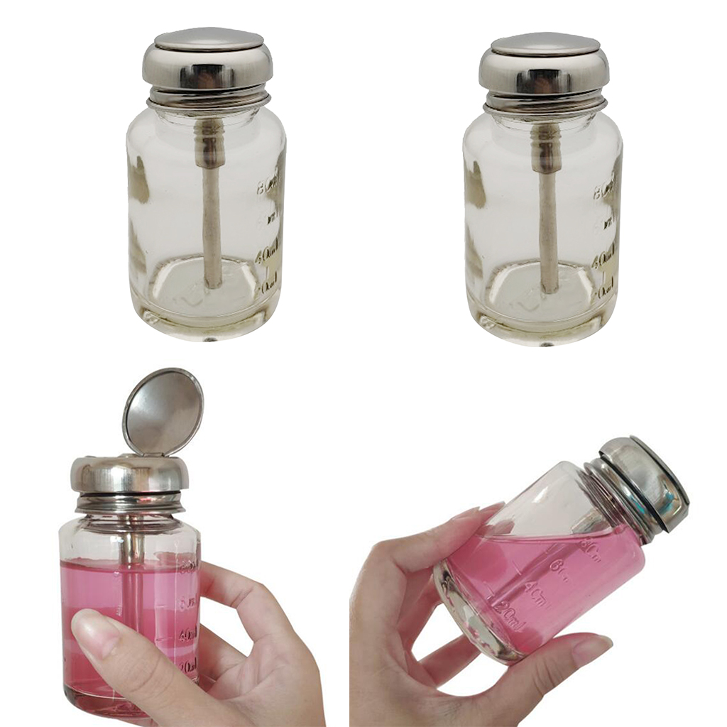 2x 80ml Glass Push Down Press Pump Bottle Liquid Alcohol Bottle Dispenser Vial