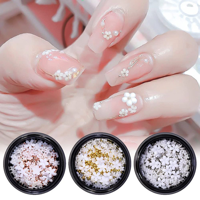 6grids White Acrylic Flower Nail Art Decoration 3d Resin Flora Nails Charms  Jewely Gem Gold Steel Ball Manicure Accessory Decor - Rhinestones &  Decorations - AliExpress