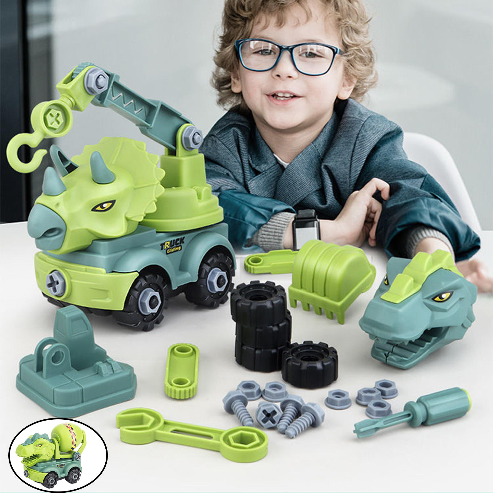Dinosaur Car Take Apart Toys Nut Screw Kits Pull Back Truck for Party Favors 3 Years Old & up