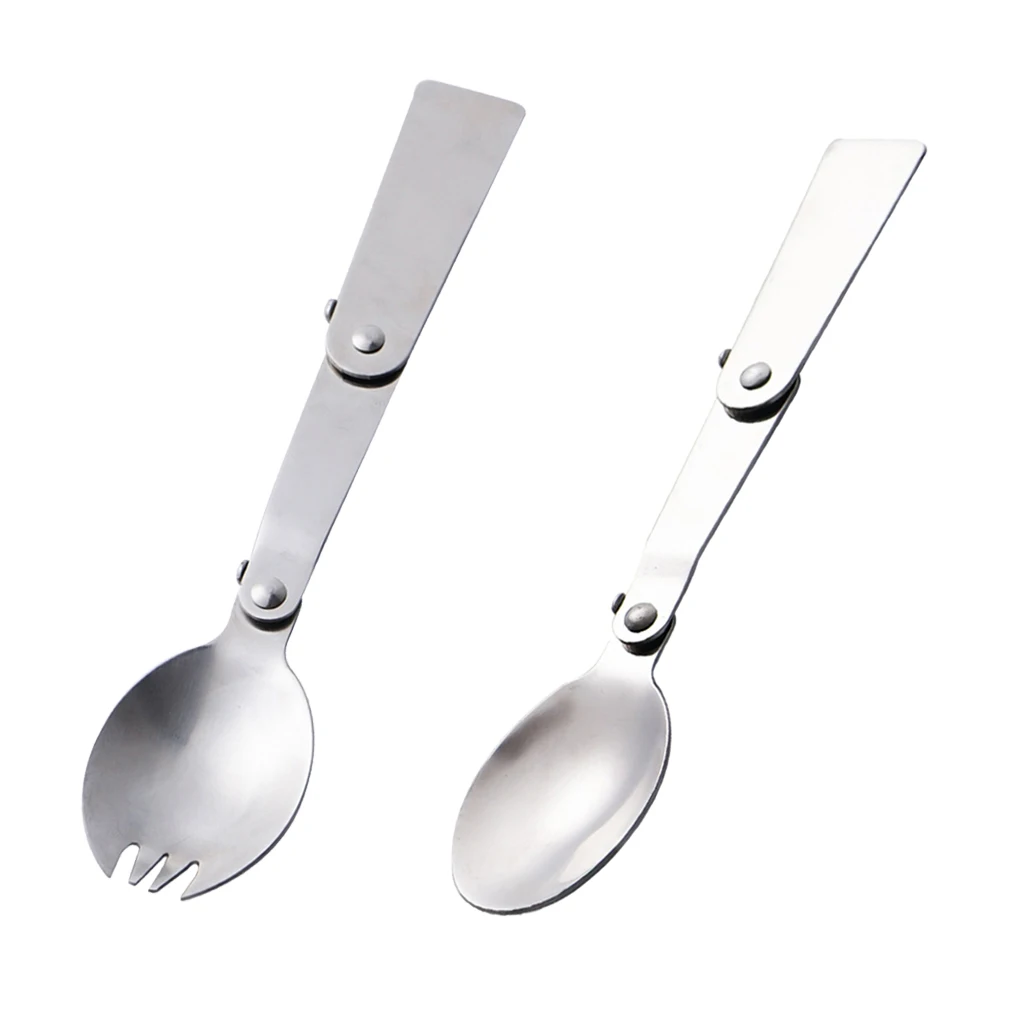 304 Stainless Steel Foldable Spork Travel Picnic Spoon Fork Backpacking Flatware for Outdoor Camping Hiking BBQ Picnic