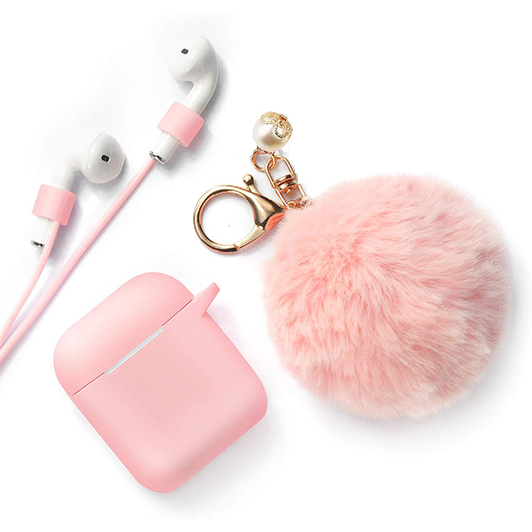 Protective Case multi colors with lost-proof and Keychain hooks lovely hair ball Silicone Bluetooth Earphone For airpods 1 2