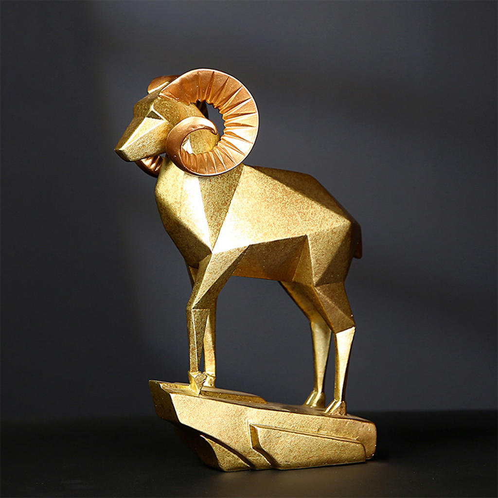 Lamb Antelope Decor Statue for Home Office Bookshelf TV Stand Decoration, Resin Geometry Animal Sculpture Tabletop Crafts