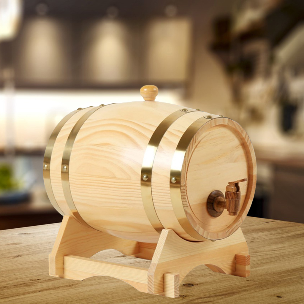 Premium Vintage Pine Wine Barrel Storage w/ Stand for Whisky Spirits Home