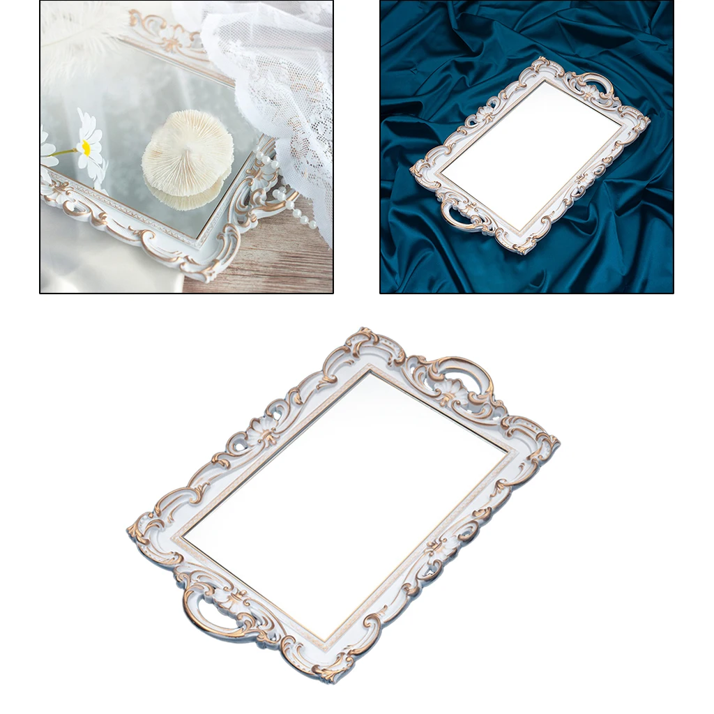 Gold Rectangle Mirror Plate Decorative Tray for Wedding Wedding Decor Makeup