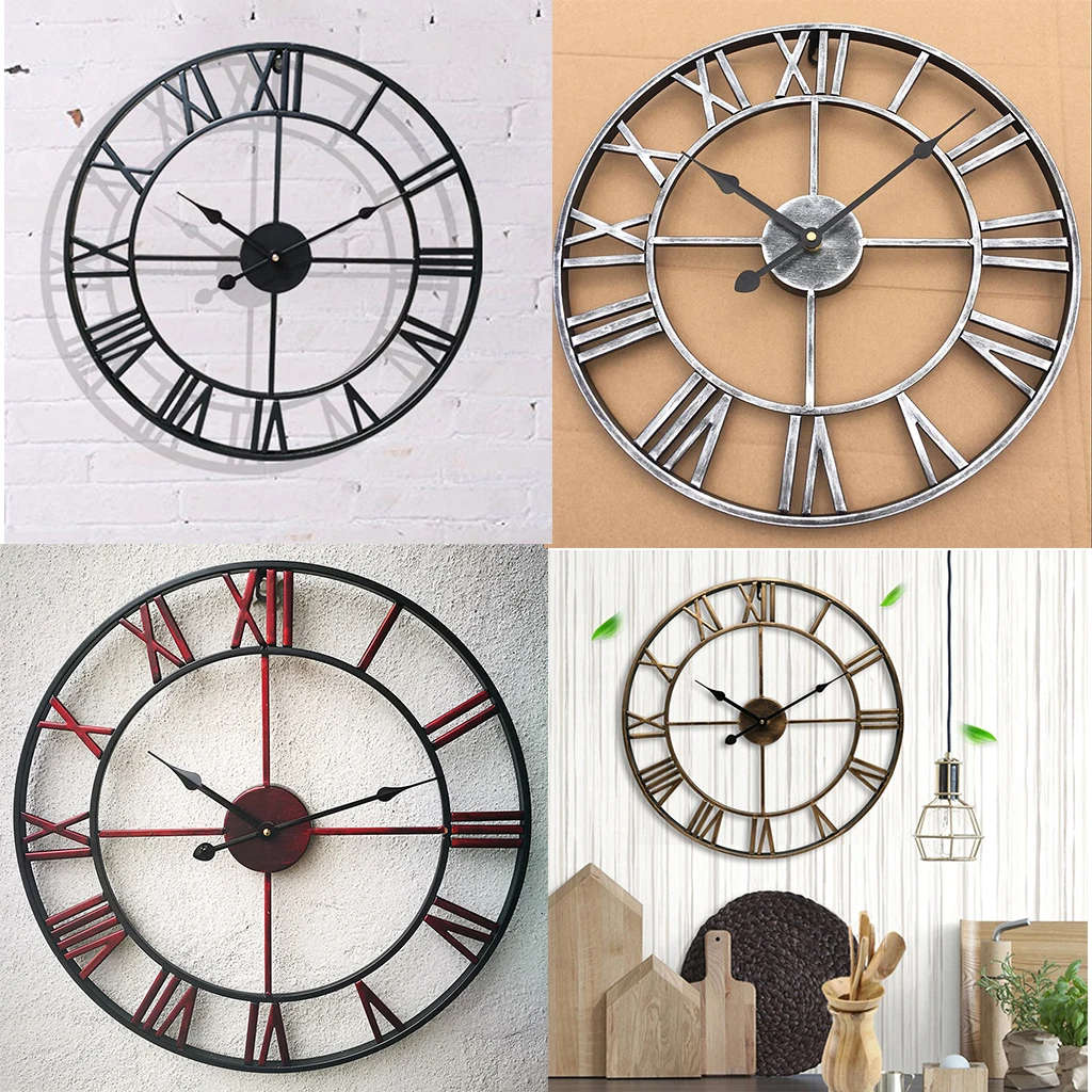 Round Big Display Clock Retro Roman Rustic  16x2Inch Silent Slip Wall Clock, for Balcony Kitchen Living