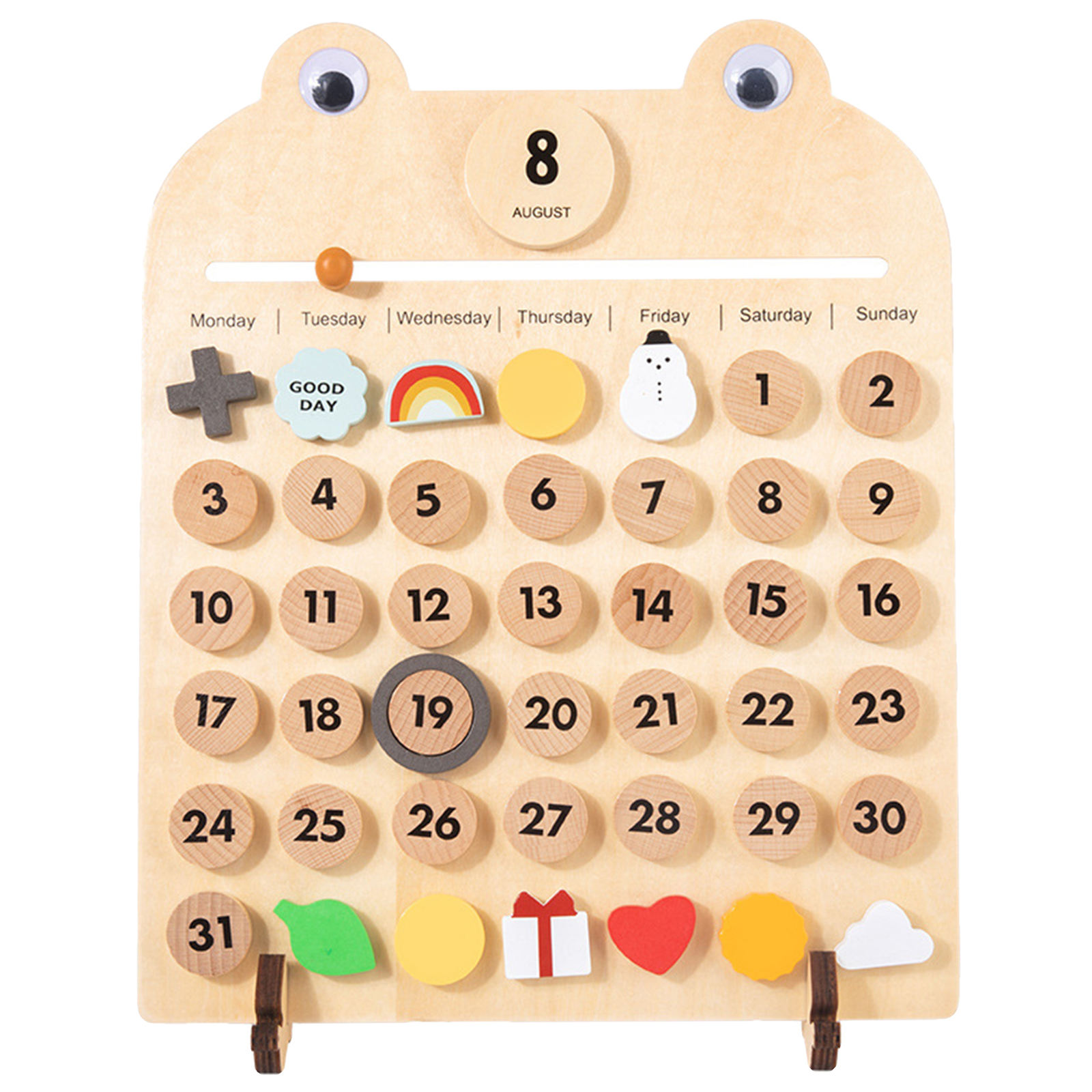 Wooden Desk Calendar,Date Days Weather Montessori Learning Calendar Homeschool for Kid's Preschool Educational Toys