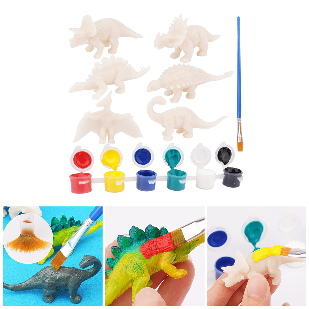 Kids Dinosaur Painting Kit Fun Paint Your Own Dinosaur Arts and Crafts Paint Brushes Dinosuar Figures Educational DIY Toy