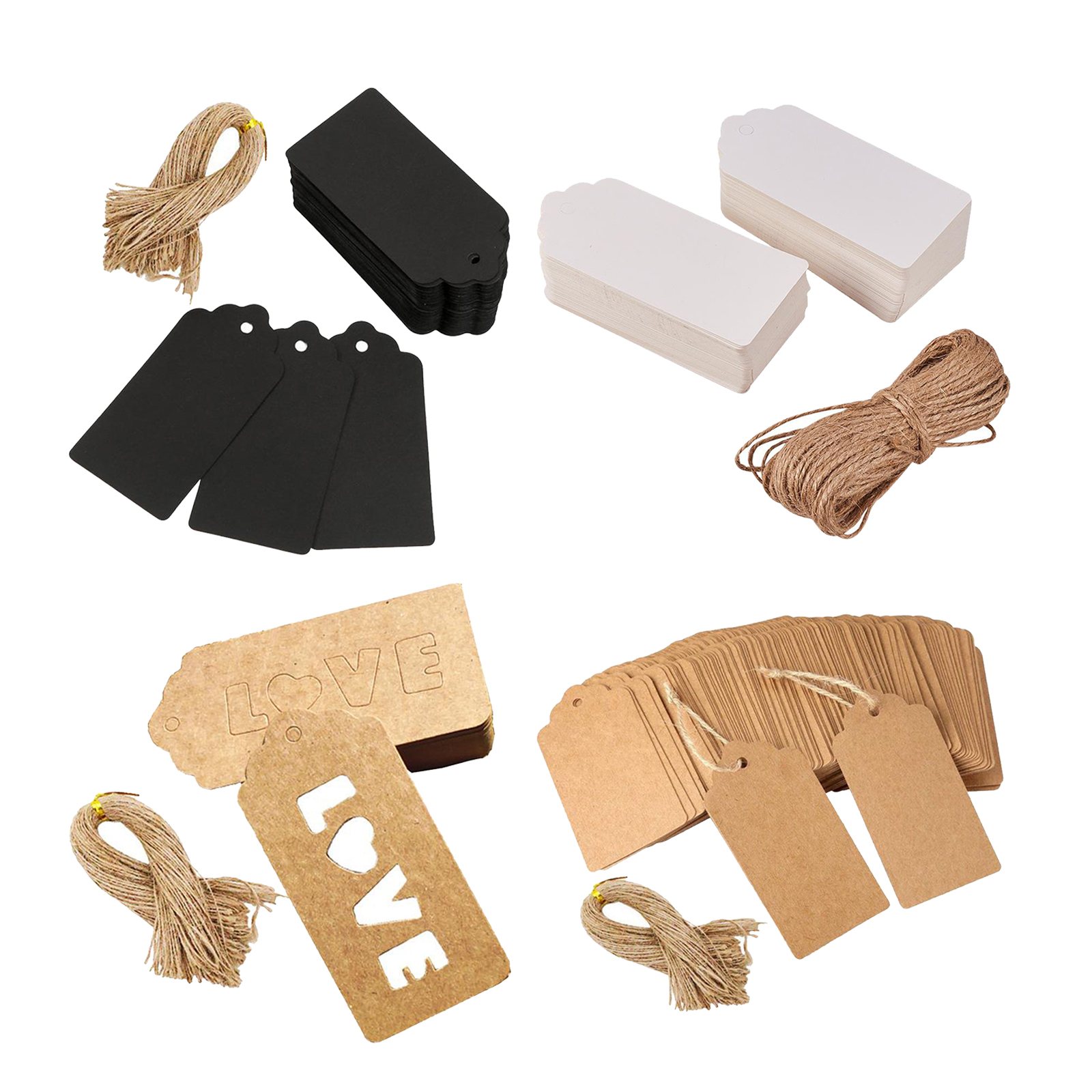 100 Set Blank Kraft Paper Tags Cards Gifts Labels with Holes and Strings for Wedding Birthday Valentines Gifts Decorations