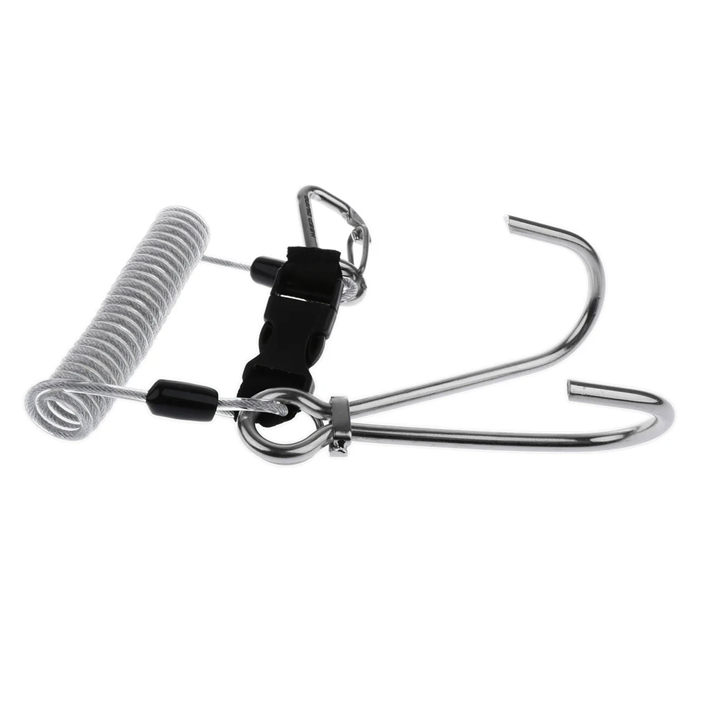Safe Scuba Diving 316 Stainless Steel Double Hook with Spiral Coil Lanyard for Snorkeling Boating