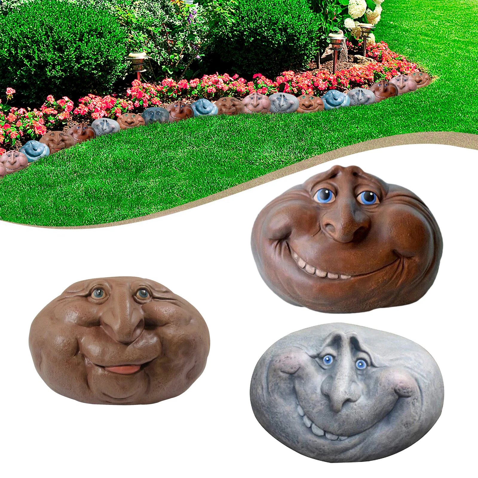 Rock Face Mystical Garden Stones Resin Funny Face Garden Rock Yard Art Sculptures for Indoors/Outdoors/Patio Porch Home Decor