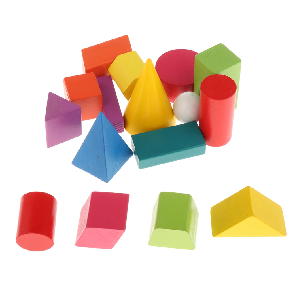 16x Colorful Shapes Geometric Wooden Toys Puzzle Kids  Supply Teacher