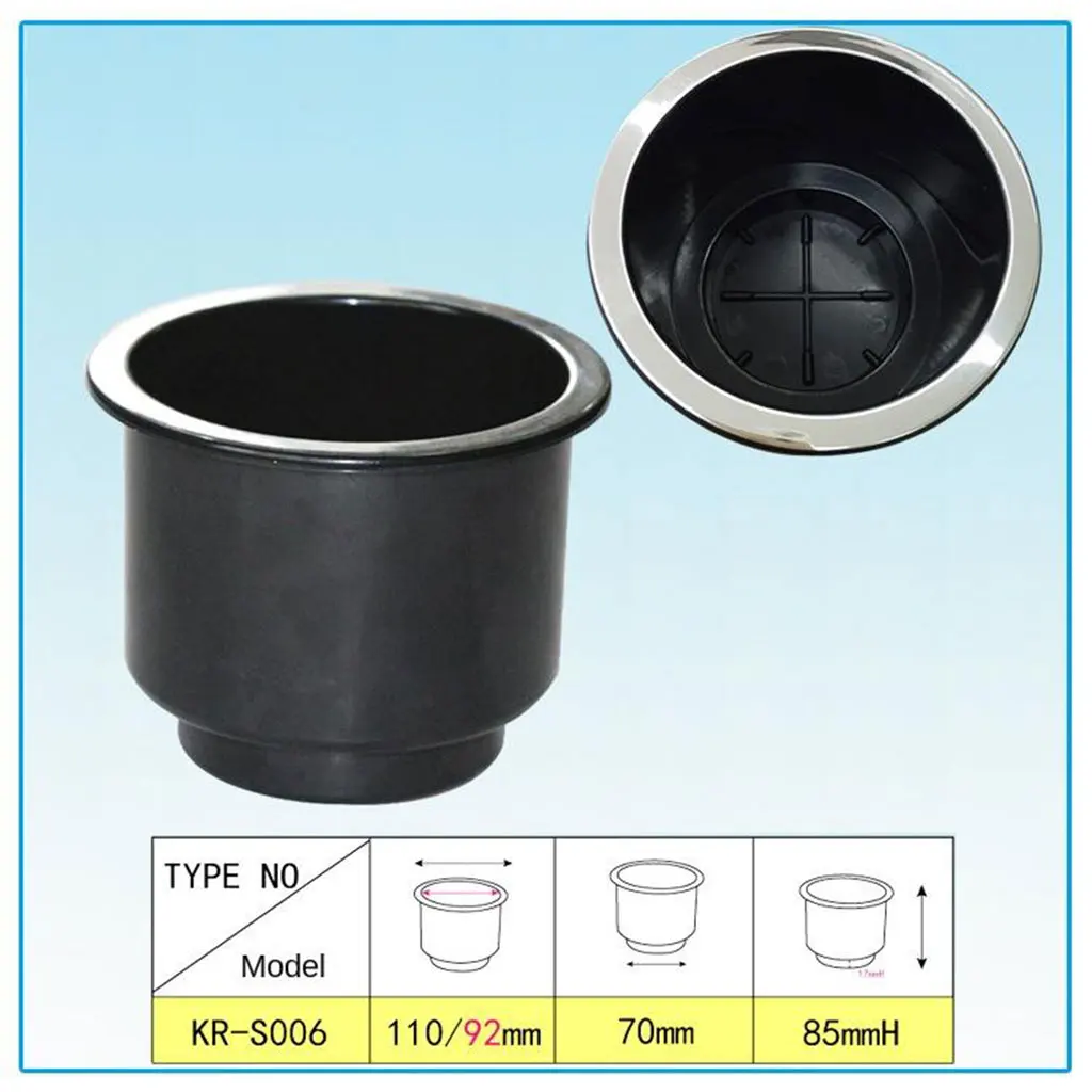 Recessed Drop in Plastic Cup Drink Can Holder with Drain for Boat Car Marine Rv Home Office - Black