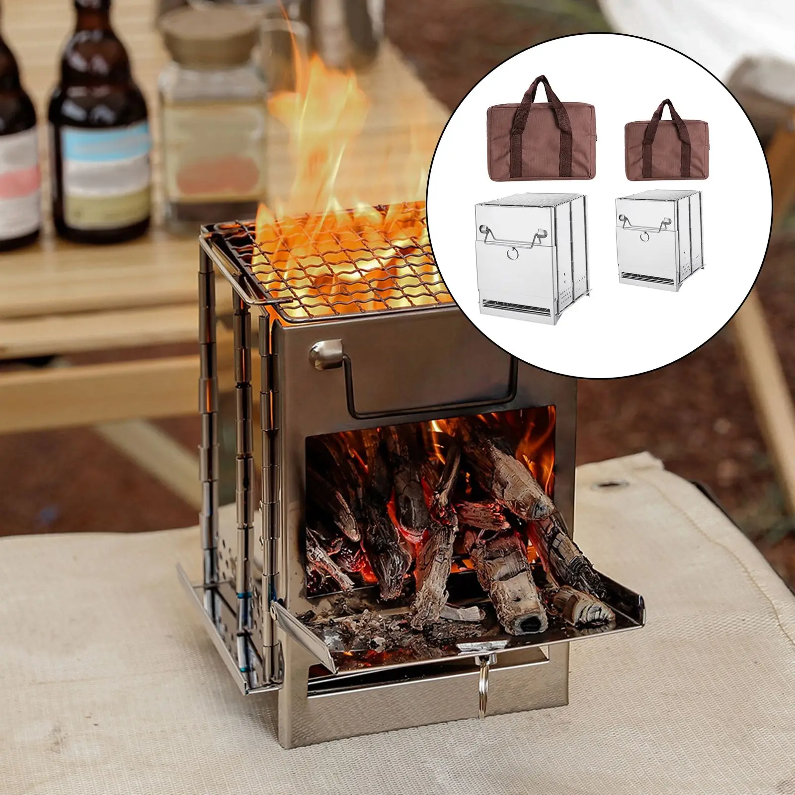 Outdoor Firewood Stove Camping Cooking Picnic Grill Folding Stove Square Wood Travel Charcoal Stove