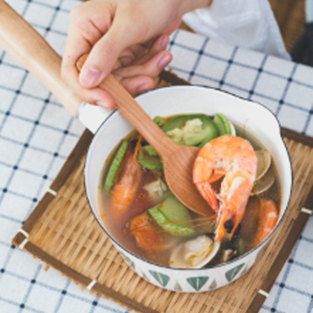 Saucepan 1L Enamel Milk Pot Wooden Handle Small Pot Oil Fryer Kitchen Utensils, No Lid