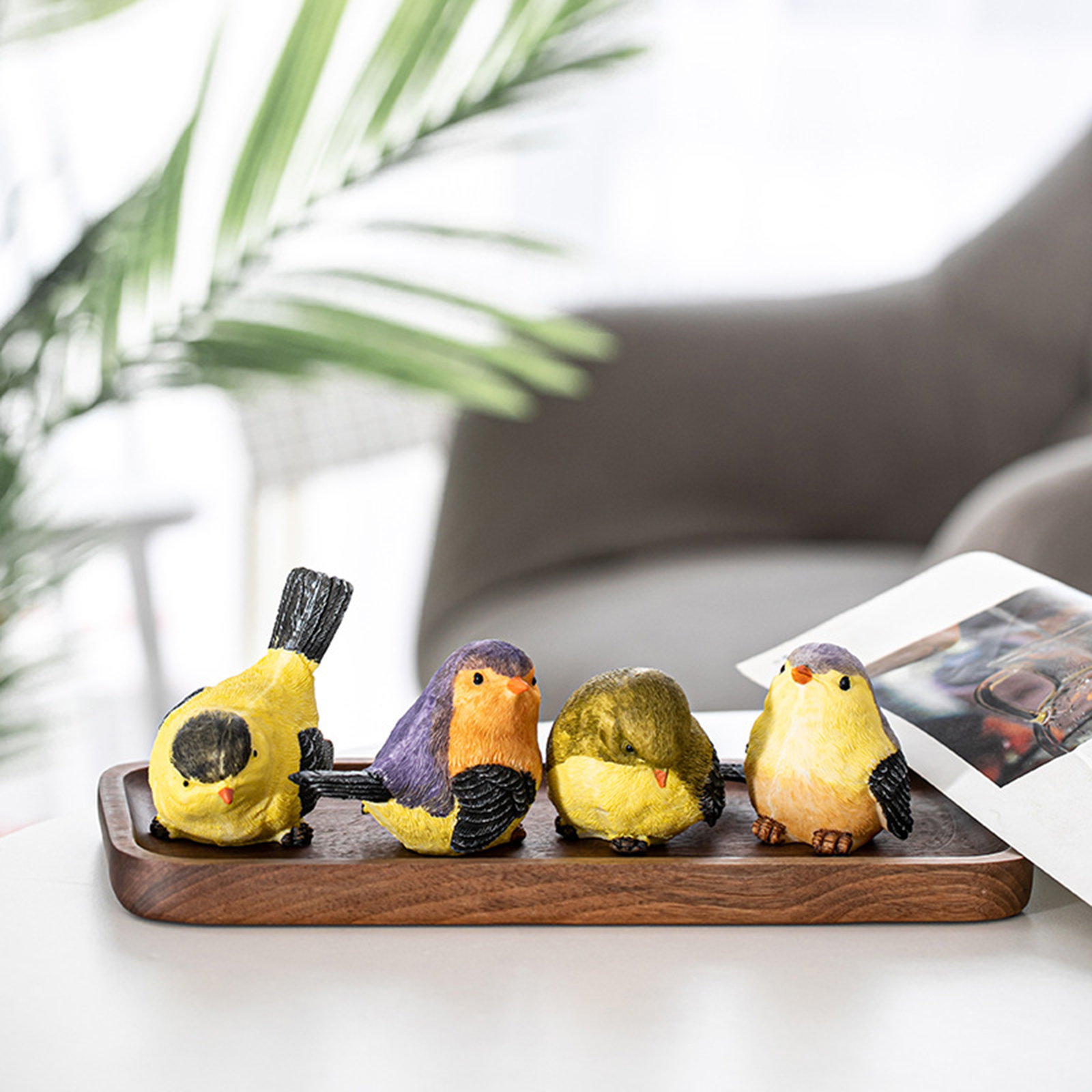 4 PCS Craft Lovely Bird Figurine Funny Micro Landscape Resin Magpie Garden Statues Sculpture Lawn Home Outdoor Decoration Gift