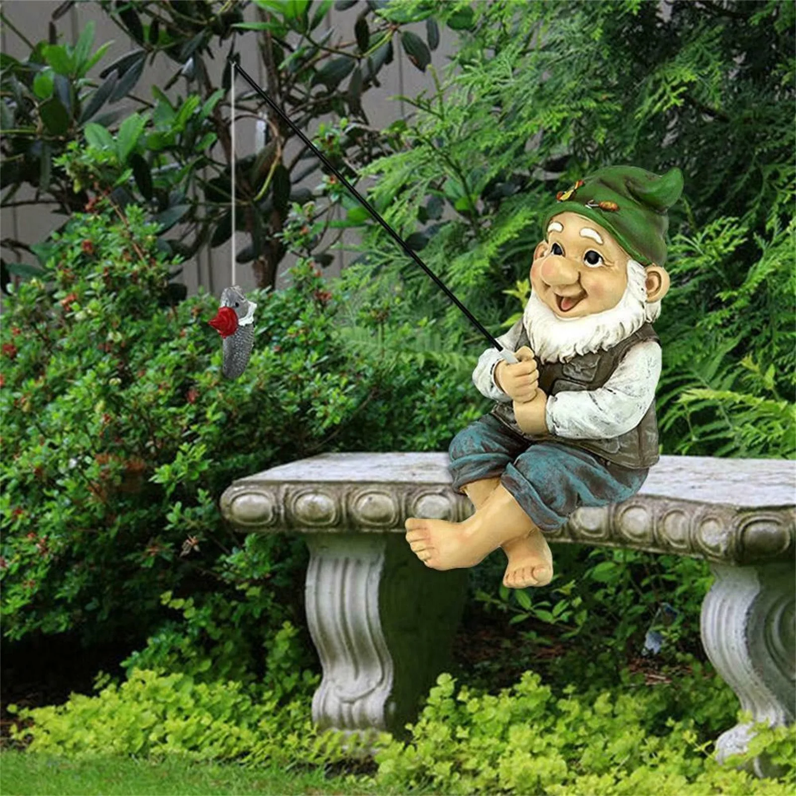 The Fishing Gnome Sitter Garden Gnome Statue Cute Gift Outdoor NEUSAL E2H5 
