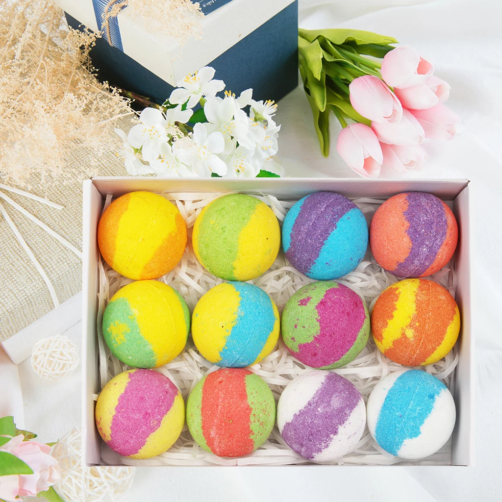 12 Packs Mixed Color Handmade Bath Salt Set Women  Spa Bath Bomb 70g