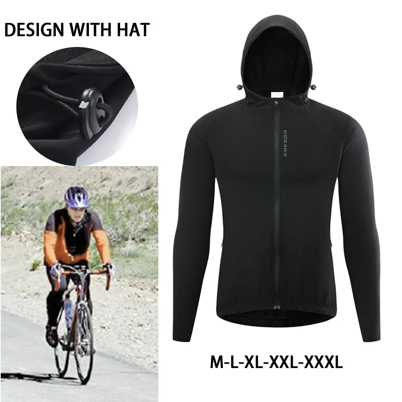 Hooded Bike MTB Cycling Jacket for Men Reflective Lightweight Sport Jacket Waterproof Breathable Quick Dry Windbreaker