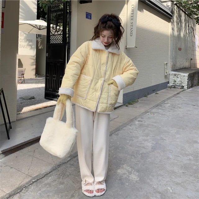 Parkas Women Winter Aesthetic Korean Style Cute Yellow Warm Outwear Fashion  Loose Leisure Clothing Prevalent All