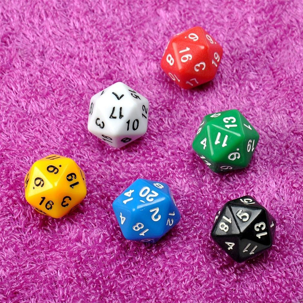 6 Pcs D20 Gaming Dice Twenty Sided Die RPG D&D Six Opaque Colors