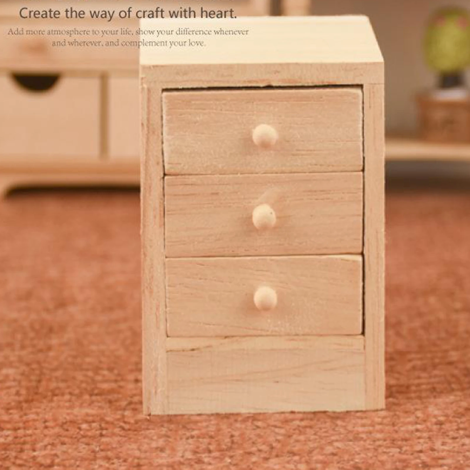 1:12 Scale Doll House Miniature Wood Bedside Cupboard,Simulation Model Baby Doll Bedroom Furniture Supplies,Scenery Ornaments