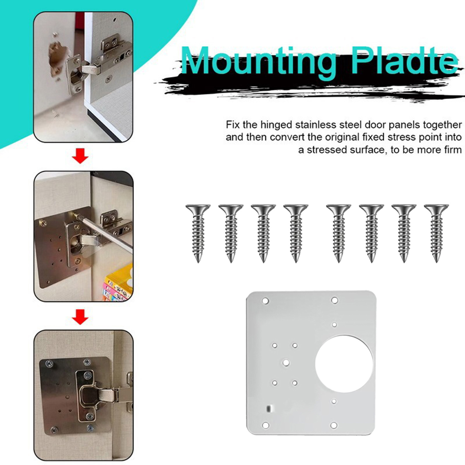 Hinge Repair Plates Cupboard Door Furniture Cabinet Mounted Screws Tool Set