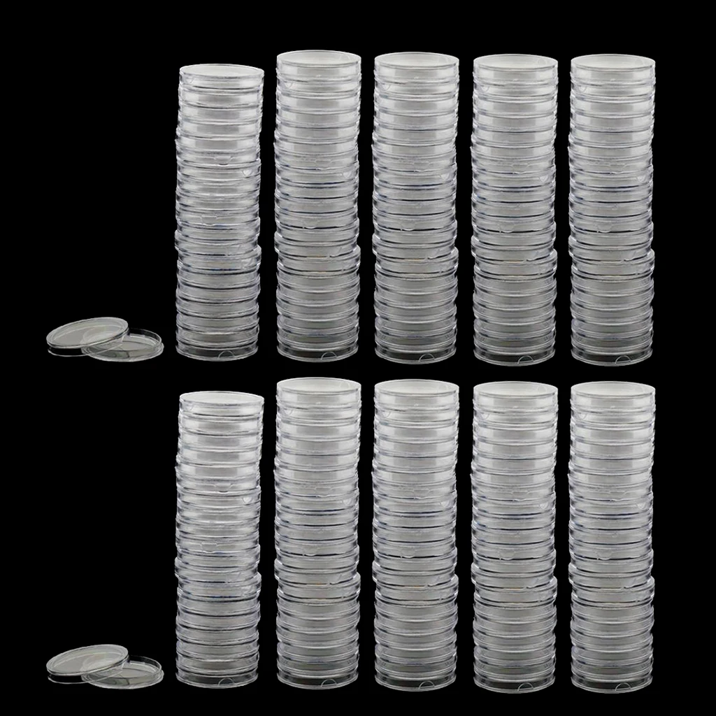 200 Pieces Clear Round Coin Capsules  Box Protector Collector 28mm