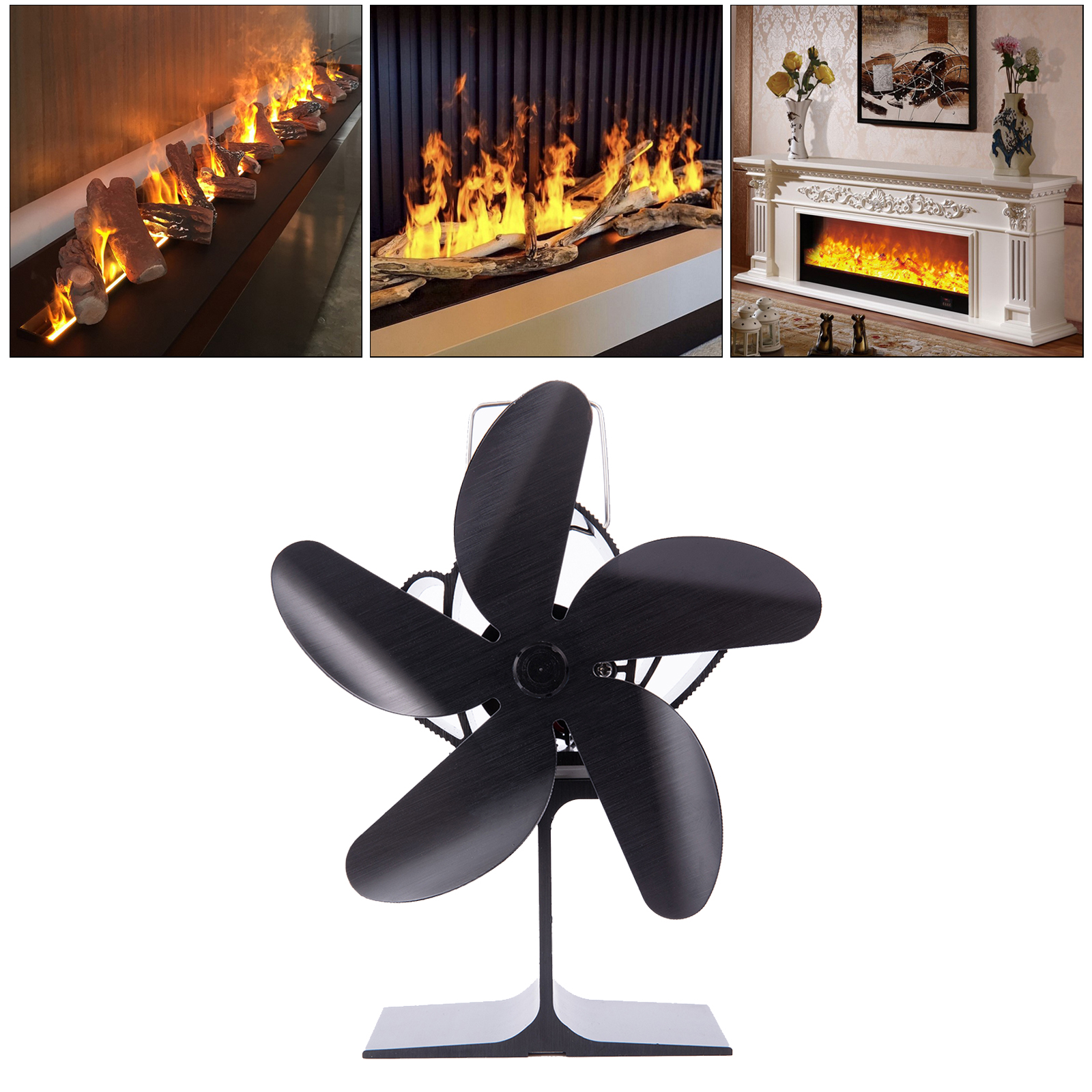 Black Fireplace Fan 4 Blade Heat Powered Stove Fan Log Wood Burner Eco Friendly Quiet Fan Home Efficient Heat Distribution