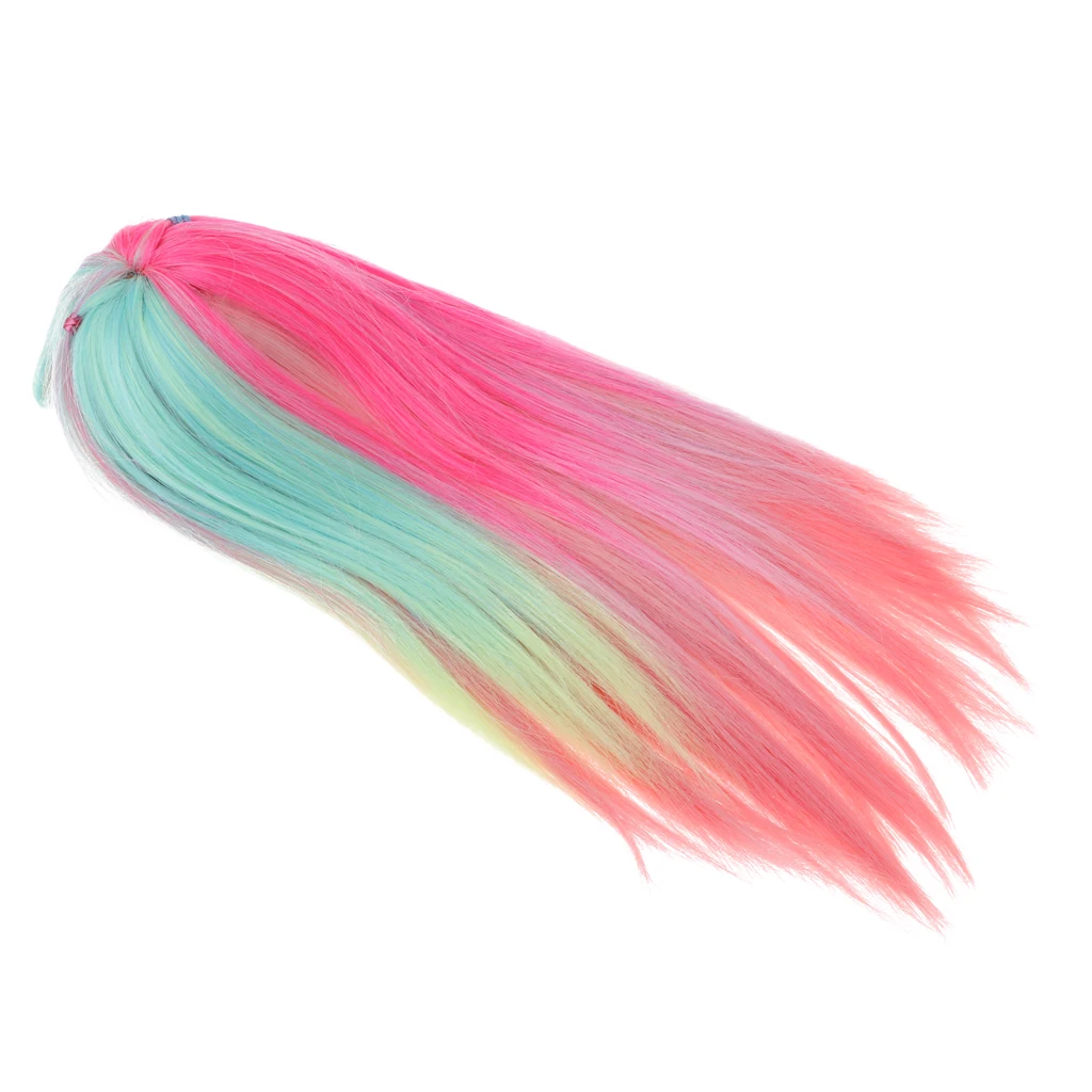 1/3 Long Straight Wig with Bang for    Blythe Doll DIY Accs Pink Green