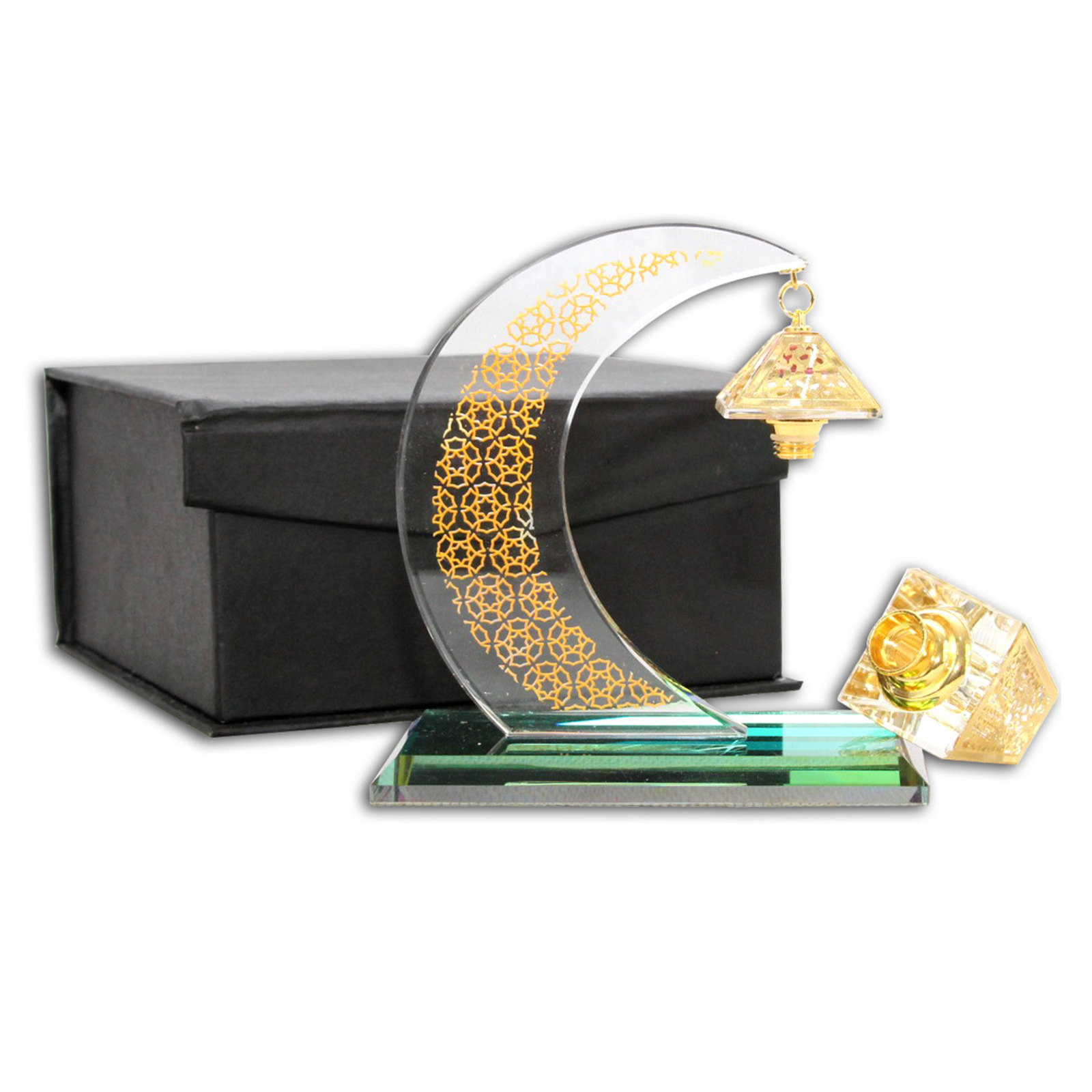 Moon Model Muslim Crystal Islamic Ornaments Hanging Empty Perfume Bottle Figurines Home Office Desktop Handicraft Decor