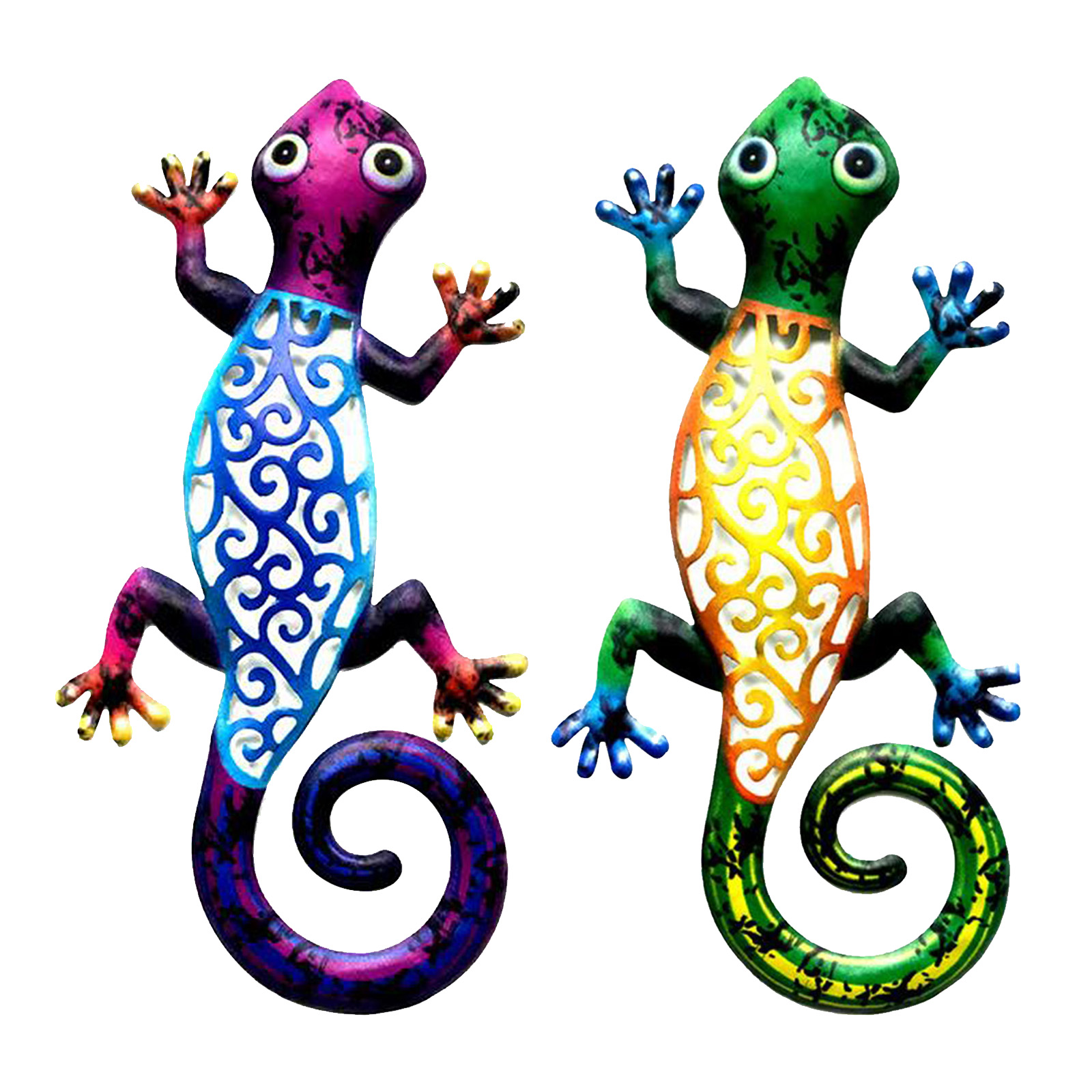 Iron Art Gecko Ornaments Outdoor Metal Lizard Art Hanging Sculpture for Patio