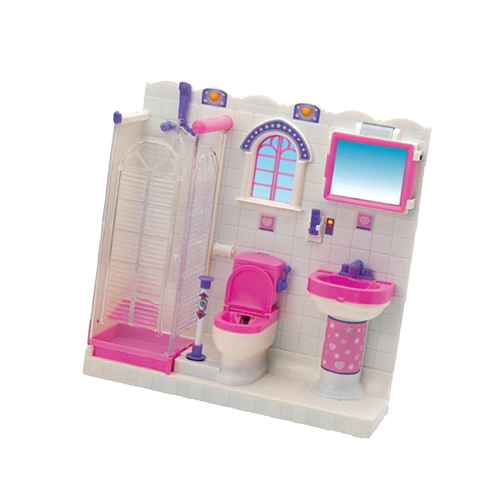Plastic Dollhouse Miniature Bathroom Furniture Play Set for Dolls Accessories Furniture Decor Life Scenes GIrls Kids DIY Toy