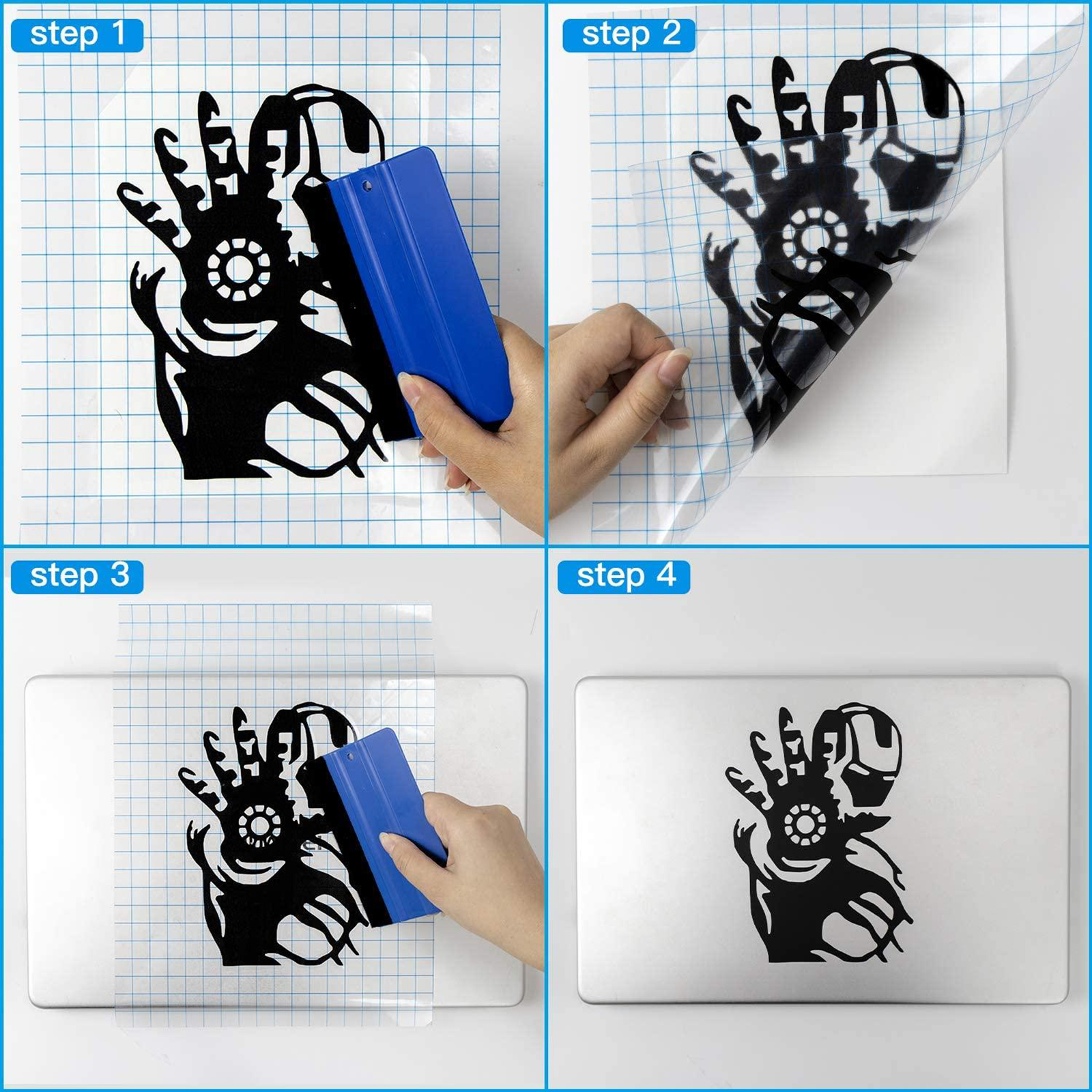 Adhesive Vinyl Transfer Paper Tape Roll Clear W/Blue Alignment Grid 30*100cm DIY