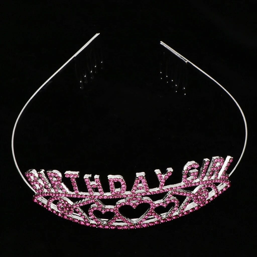 Pink Birthday Girl Tiara Crystal Rhinestone  Headwear Jewelry Gift