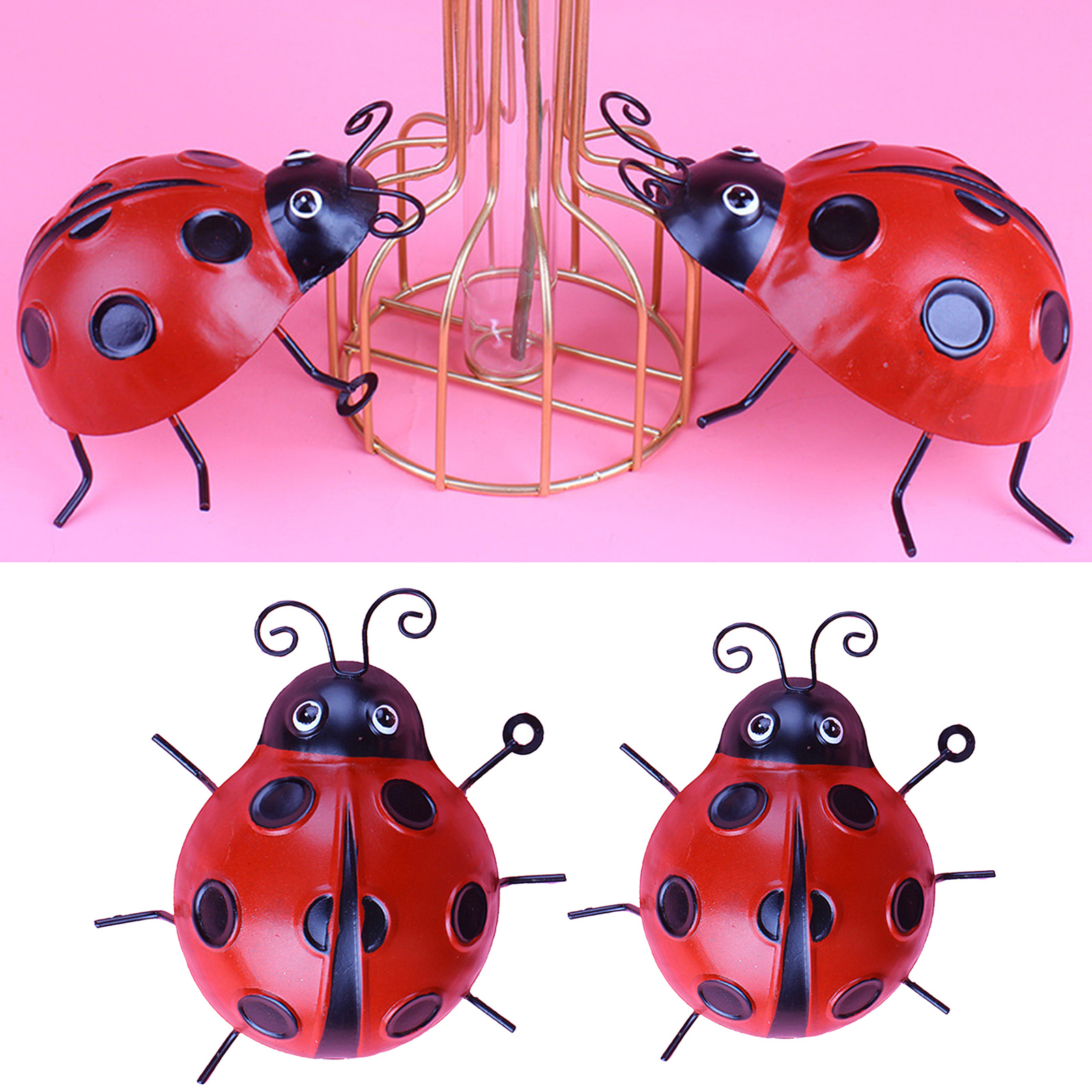 Garden Wall Art Red Ladybugs Outdoor Indoor Wall Sculptures Decorations for Fence Backyard Wall Hanging Decor