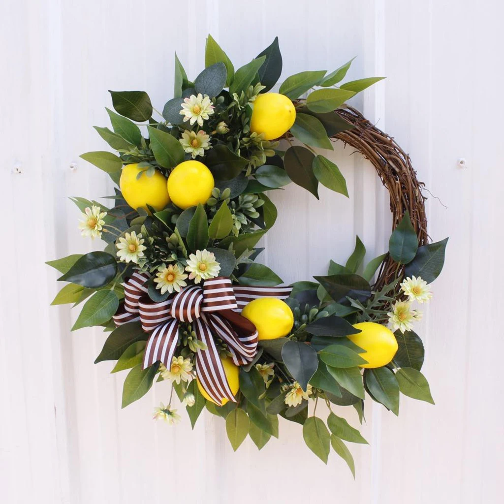 50cm Handmade Artificial Lemon Wreath Garland Hanging Ornament Flower Door Wall Decor