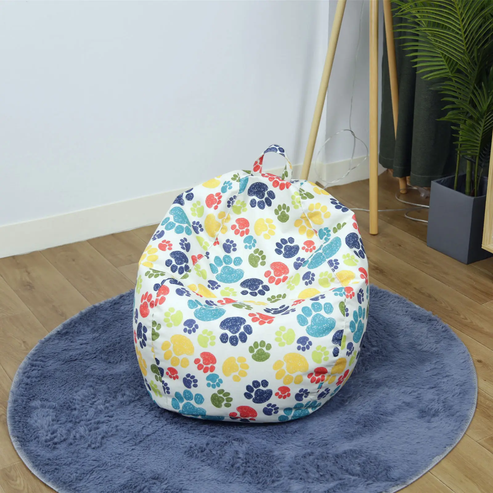 Linen Bean Bag Chair Cover Kids Soft Stuffed Storage Toy Storage Bag Zipper Storage Bag