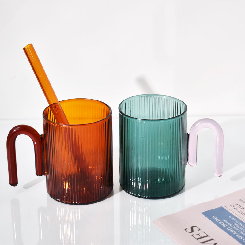 Heat Resistance Glass Mug with Multi-color Handle, Drinkware, Heat Resistant, Milk, Tea, Office Cups, Gift, Decor