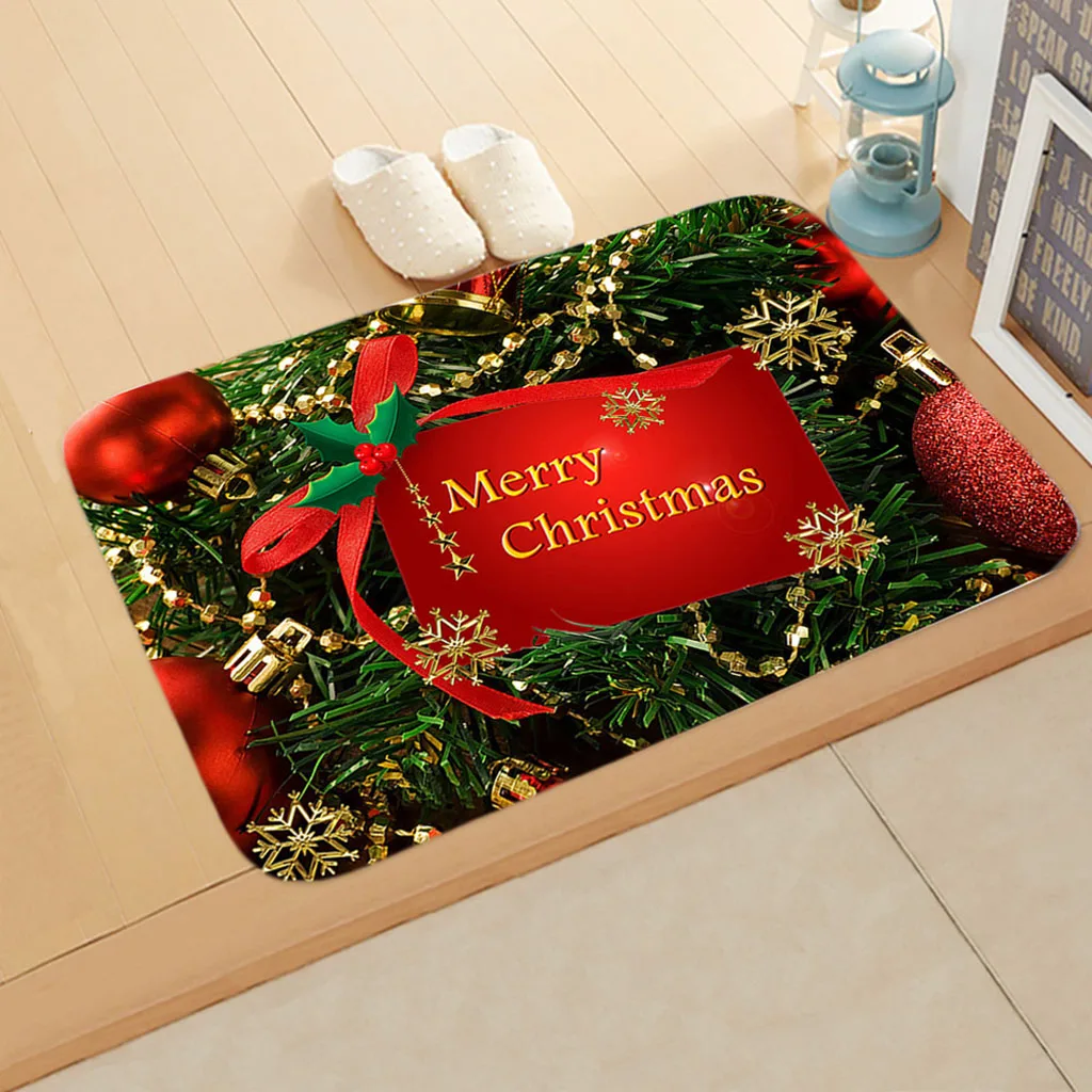 Christmas Decor Rug Santa Claus Red Flannel Absorbent Entrance Door Decor for Any Room Doormat New Year Christmas Day