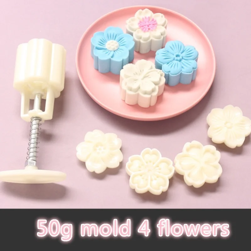 Kangkang@ Moon Cake Mold 4 Cookie Stamps Flower Pattern Cookie Mold Pie Mold 125G 