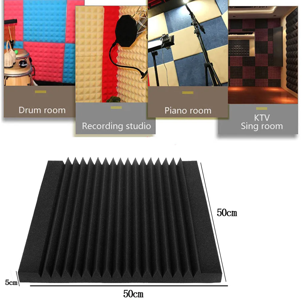 Color : Black 50x50x5CM Acoustic Foam Panel Sound Stop Absorption Sponge Studio KTV Self-Adhesive Soundproof Sponge Decorative Film 