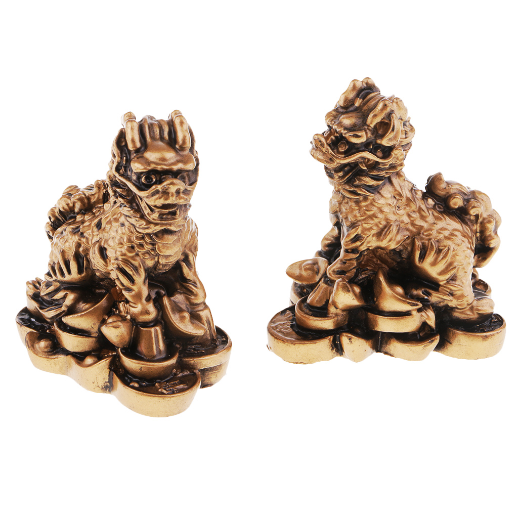 Set Of 2Pcs Bronze Chi Lin / Qi Lin Desktop Ornaments Wealth Prosperity Statue