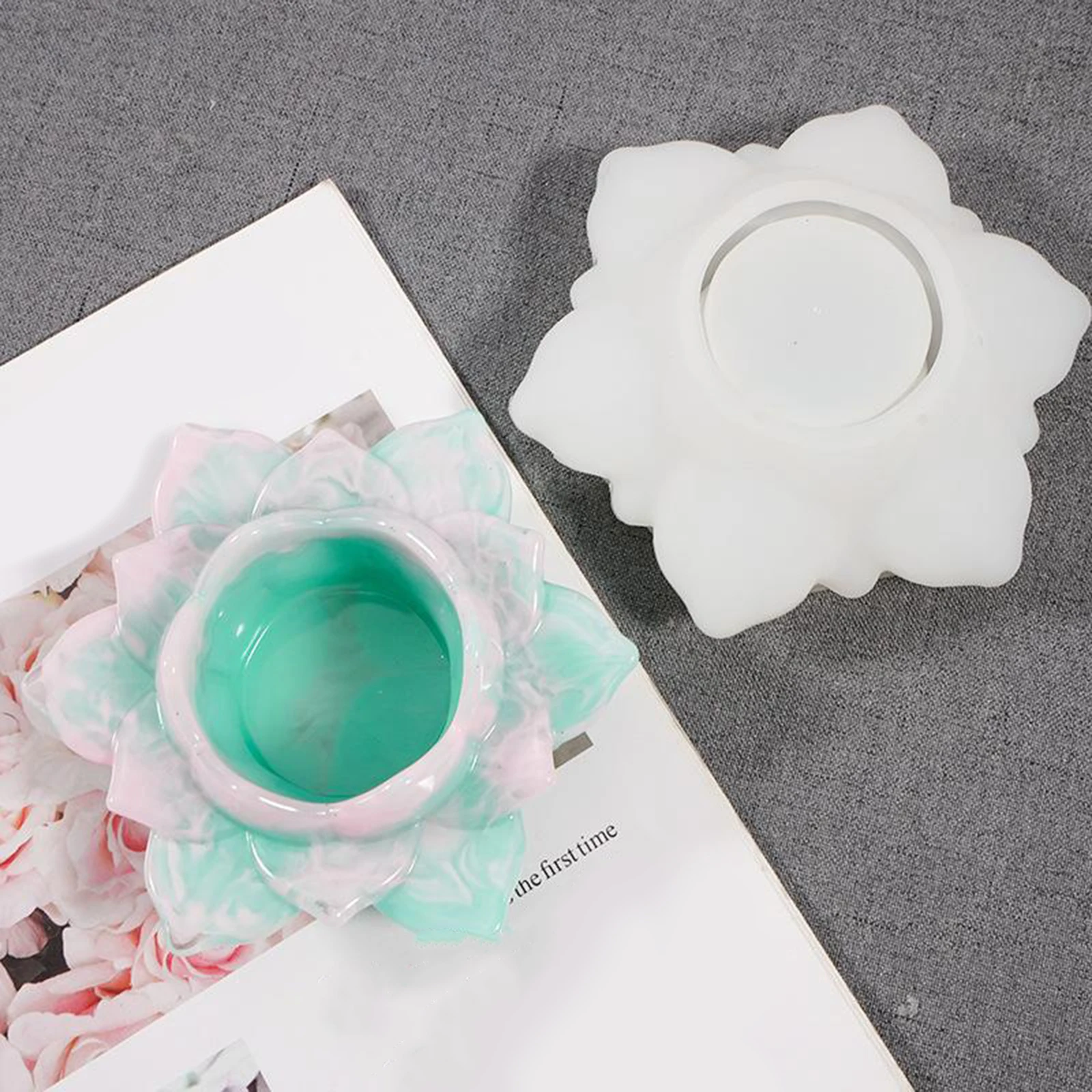 Lotus Shape Tealight Candle Holder Resin Mold Candlestick Candy Box Mould