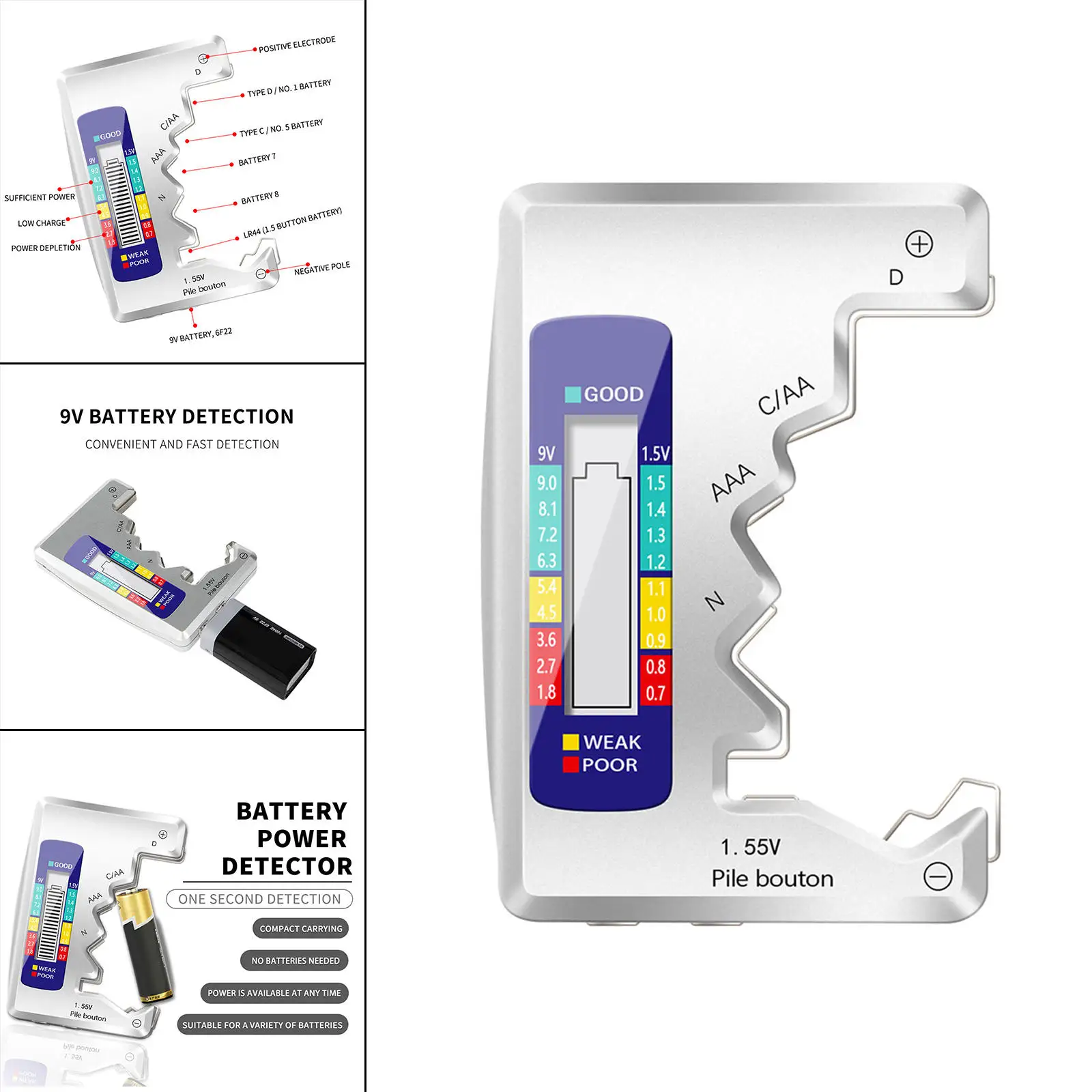 Battery Tester Cell Battery Volt Tester LCD Display Battery Capacity Check for Household