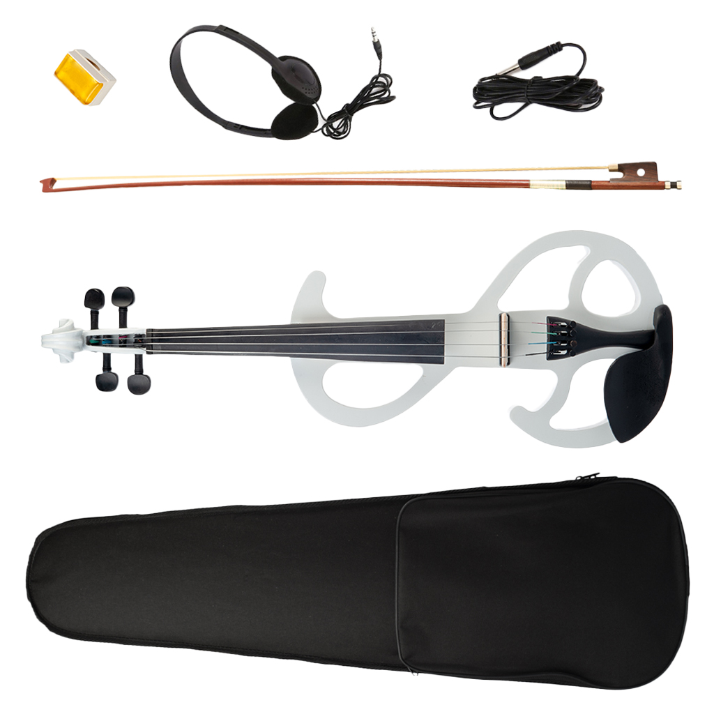 4/4 Full Size Electric/Silent Violin Set Professional Bowed Stringed Instrument (White)